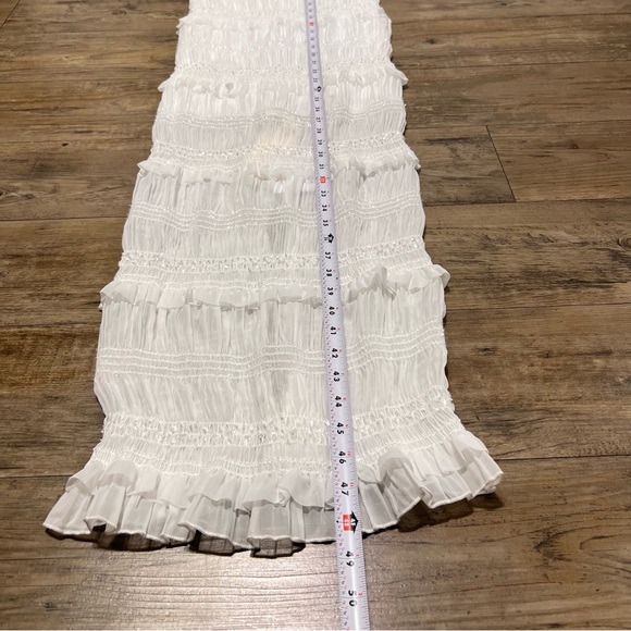 Commense Layered Ruffle Eyelet Long Dress Ruched Smocked Detail Slit Back - Picture 15 of 16